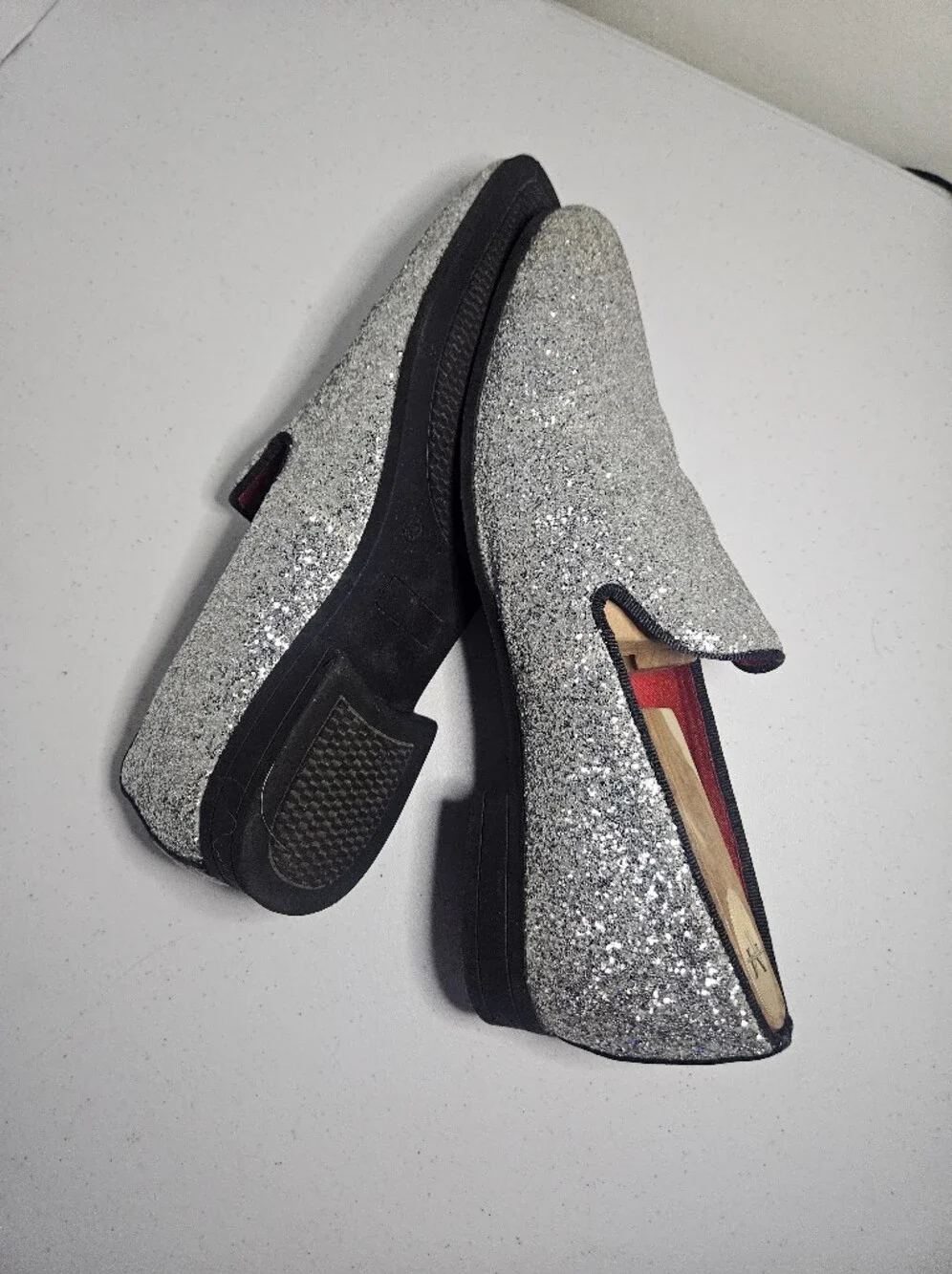 Men's Silver Glitter Slip-On Loafers